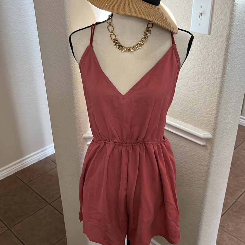 Shein pink shirt romper Size L